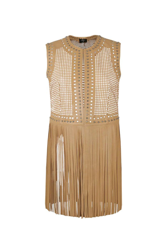 Ebony Studded Leather Vest Nude Beige