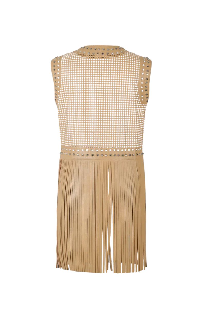 Ebony Studded Leather Vest Nude Beige