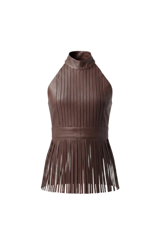Double A X LJ Garrison Brown Leather Top