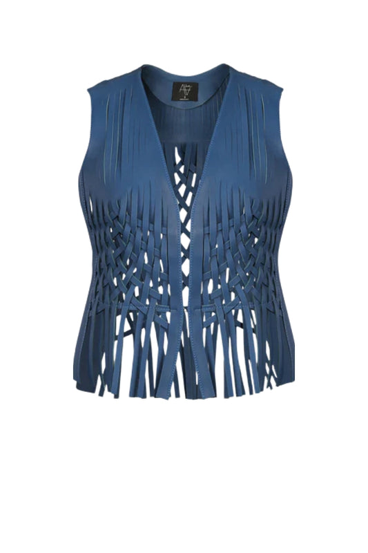 Attalea Leather Vest Navy Blue