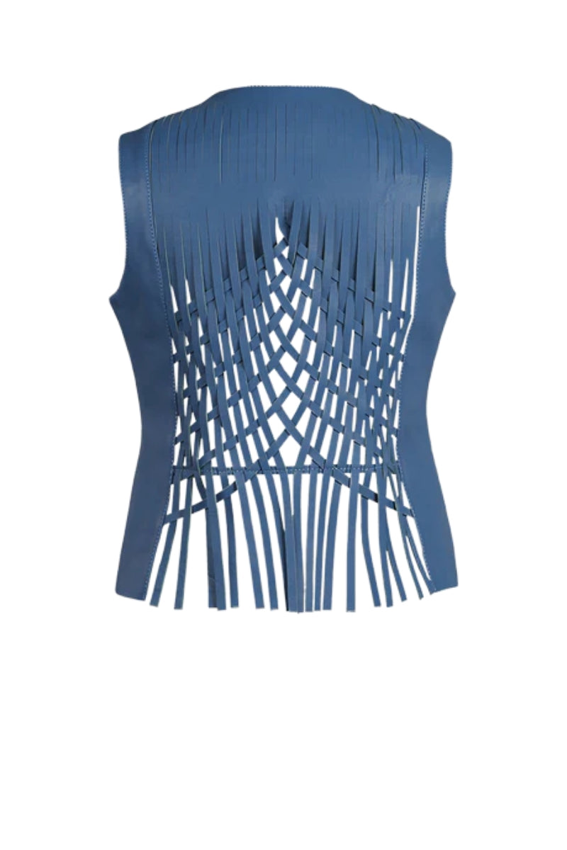 Attalea Leather Vest Navy Blue