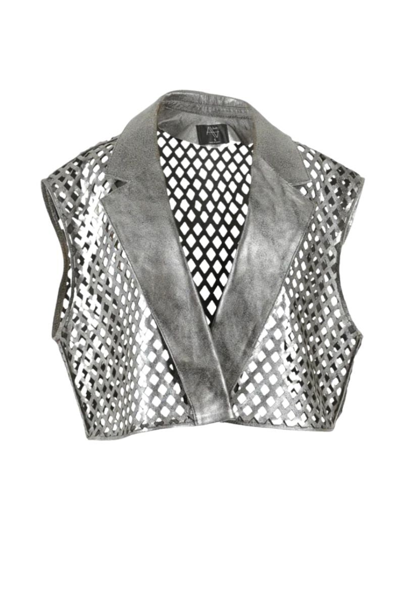 Kayden Leather Vest Washed Silver