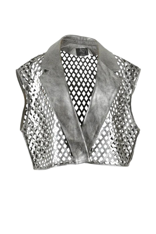 Kayden Leather Vest Washed Silver