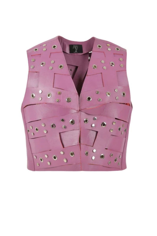 Aiden Studded Leather Vest Purple