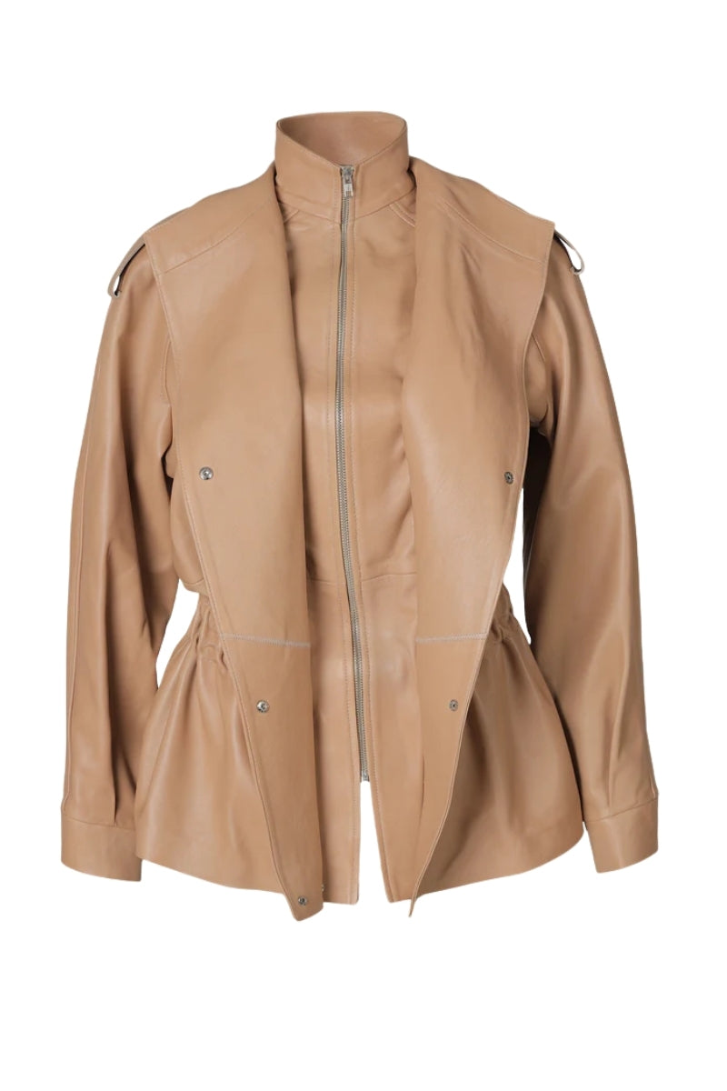 Gavin Leather Jacket Nude Beige