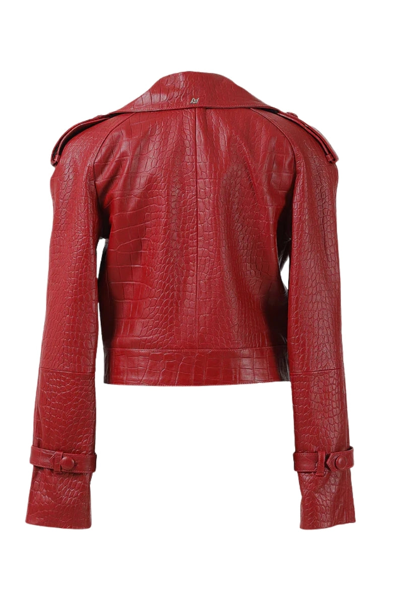 Audax Leather Jacket Red Croc