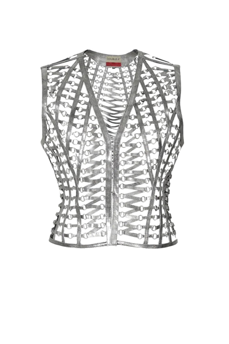Phoneix Leather Vest Washed Silver