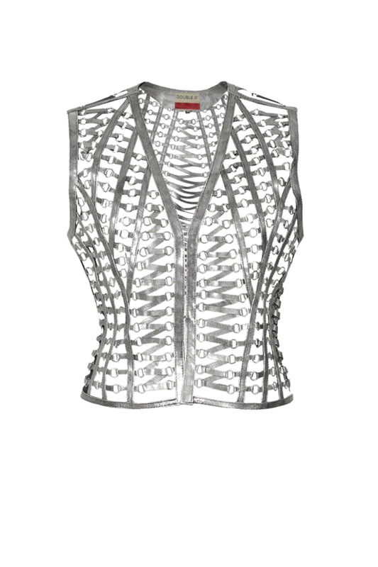 Phoneix Leather Vest Washed Silver