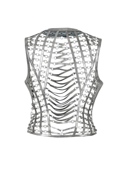 Phoneix Leather Vest Washed Silver