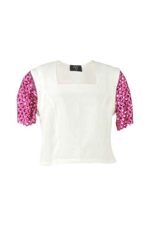 Mia Top White x Electric Pink