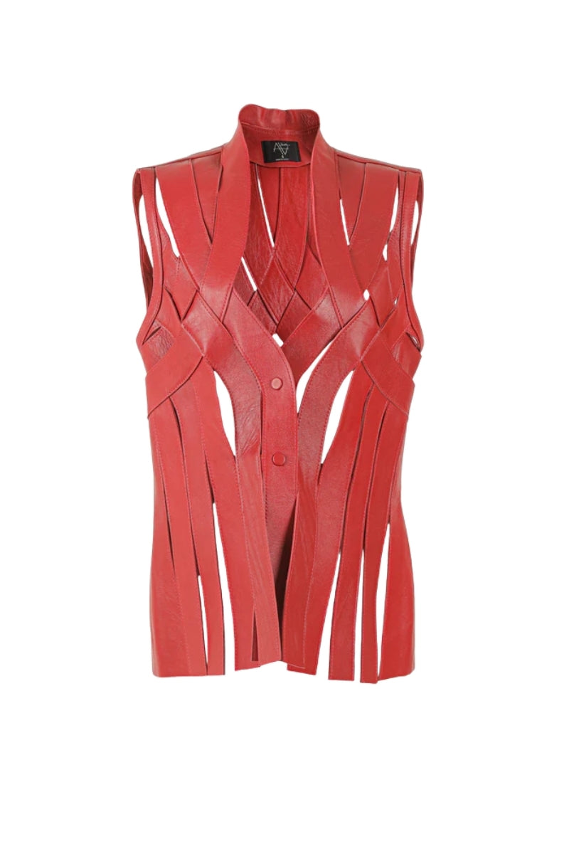 Brianna Leather Vest Red
