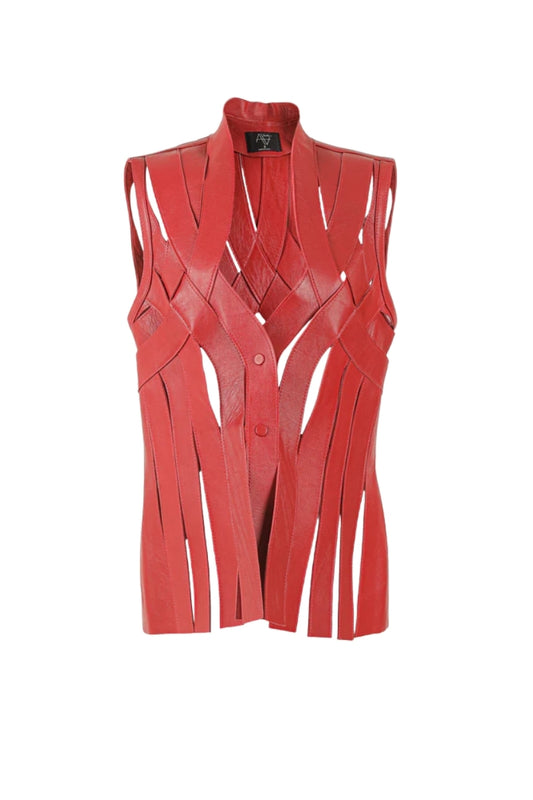 Brianna Leather Vest Red