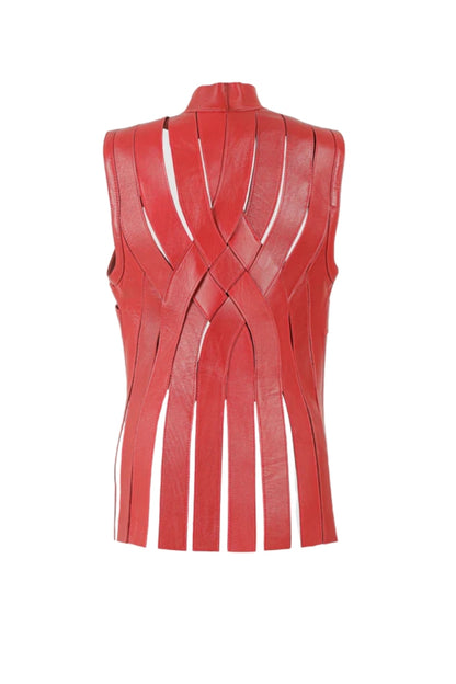 Brianna Leather Vest Red