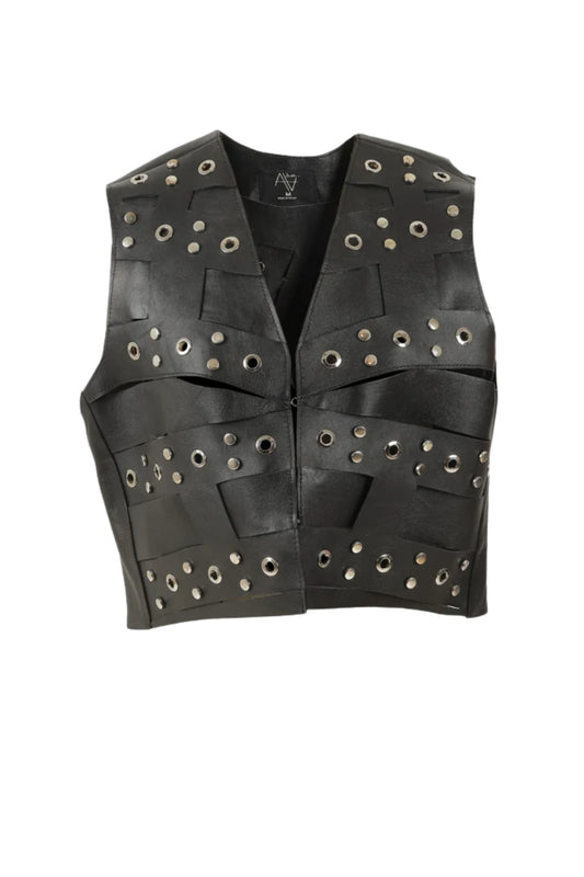 Aiden Studded Leather Vest Black
