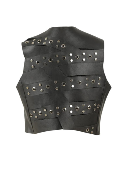 Aiden Studded Leather Vest Black