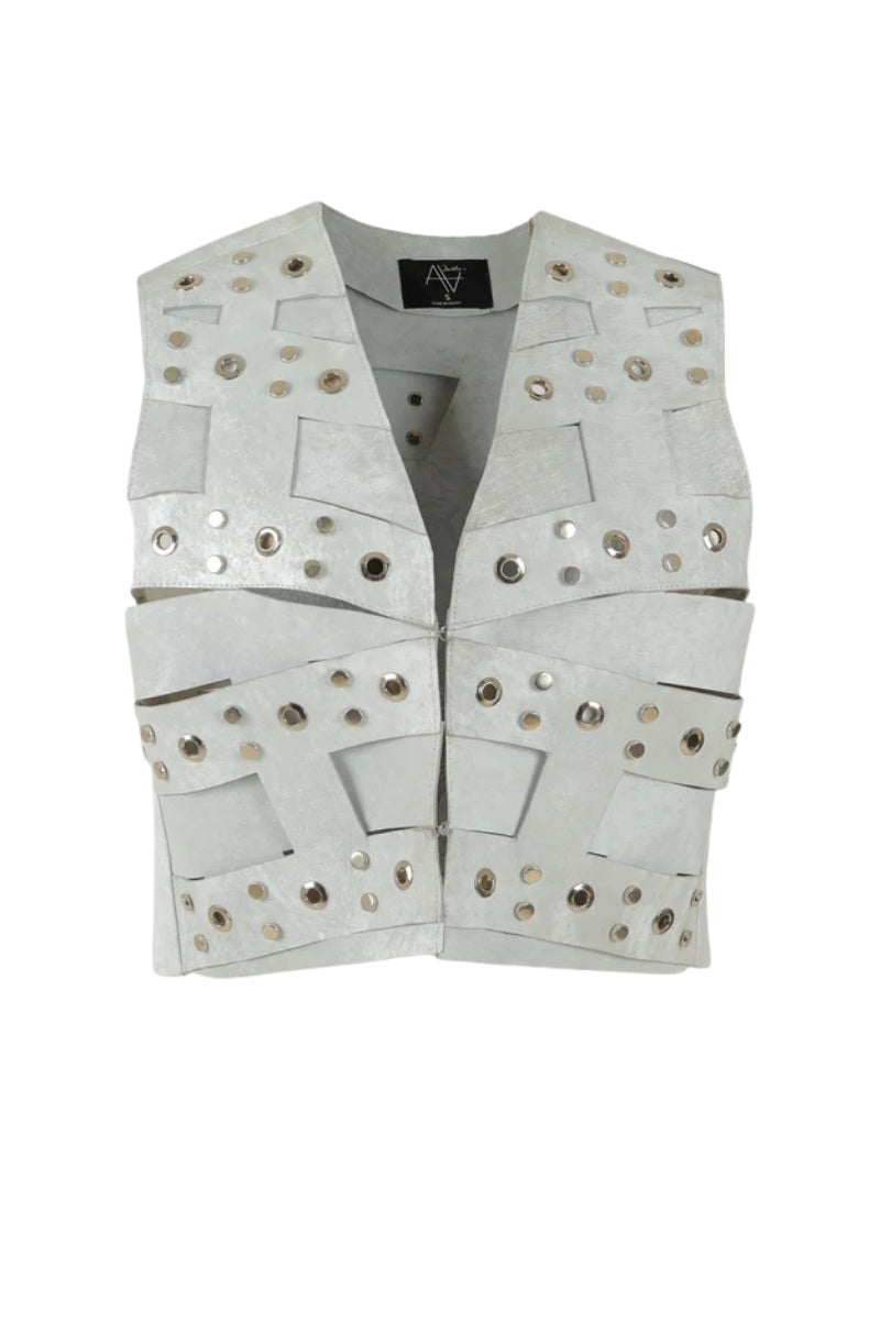 Aiden Studded Leather Vest Washed White