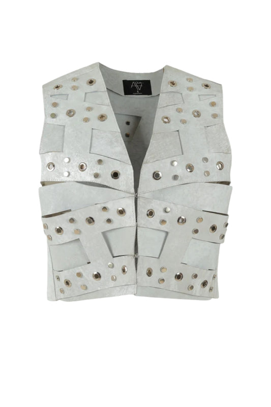 Aiden Studded Leather Vest Washed White