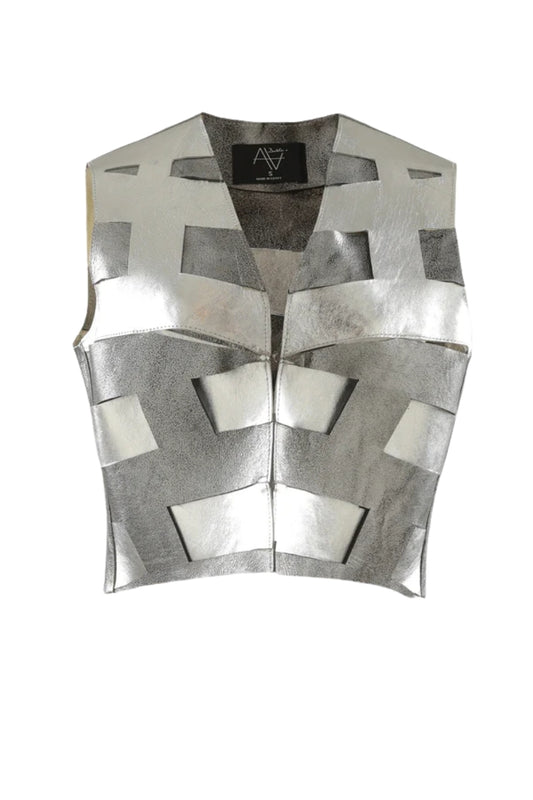 Aiden Leather Vest Washed Silver