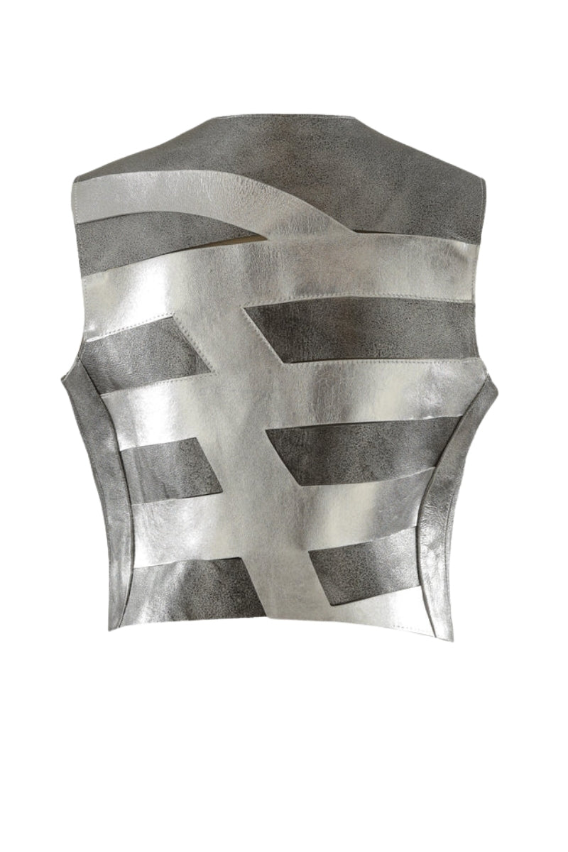 Aiden Leather Vest Washed Silver