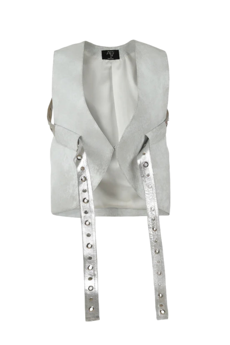 Quinn Leather Vest Washed White