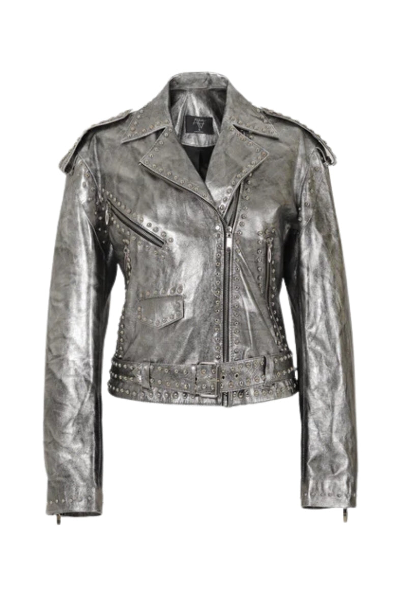 Hudson Leather Jacket Washed Silver