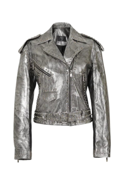 Hudson Leather Jacket Washed Silver
