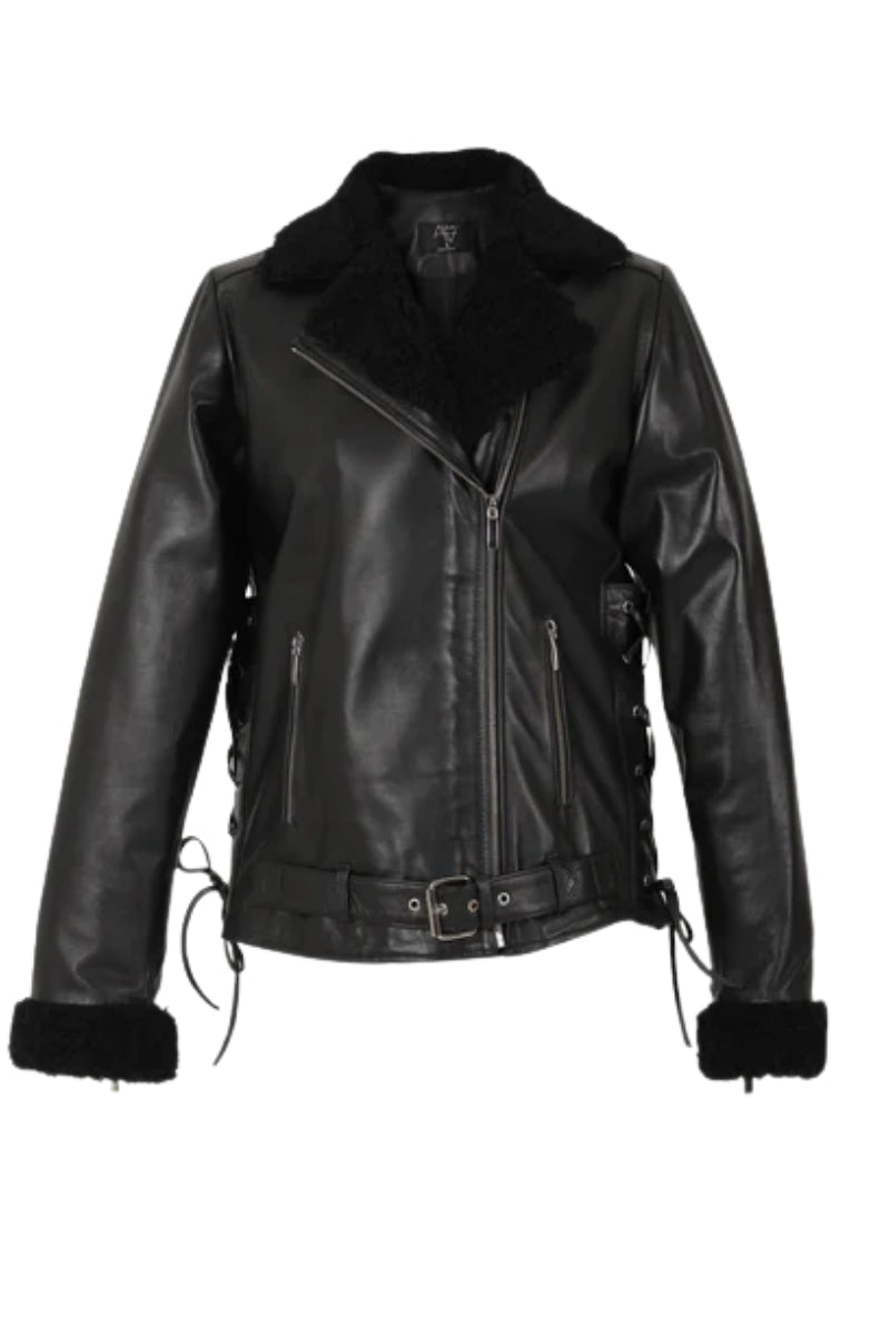 Gaia Shearling Leather Jacket All Black