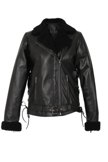 Gaia Shearling Leather Jacket All Black