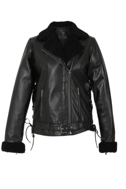 Gaia Shearling Leather Jacket All Black