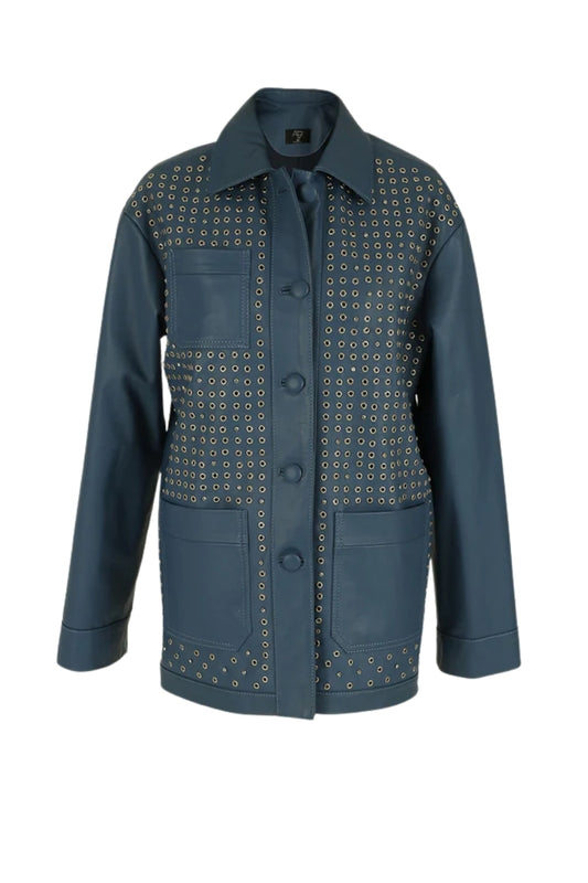 Karri Leather Jacket Navy Blue