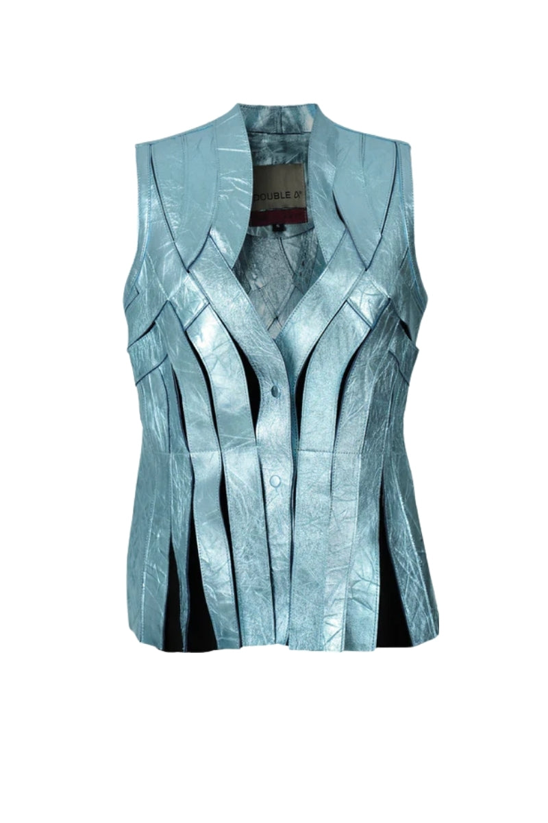 Brianna Leather Vest Crinched Blue