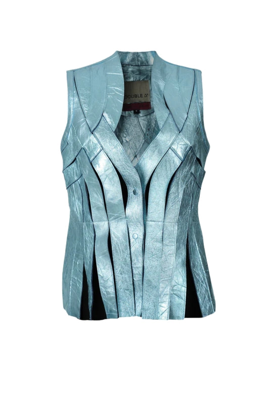 Brianna Leather Vest Crinched Blue