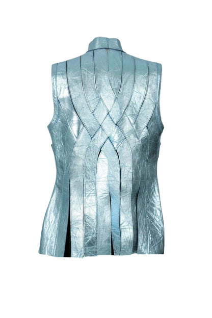 Brianna Leather Vest Crinched Blue