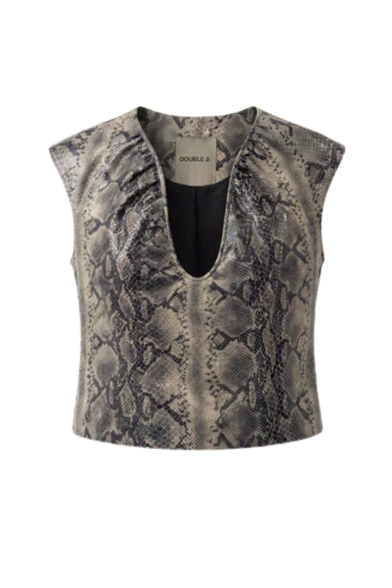Fiona Leather Top Snake Print