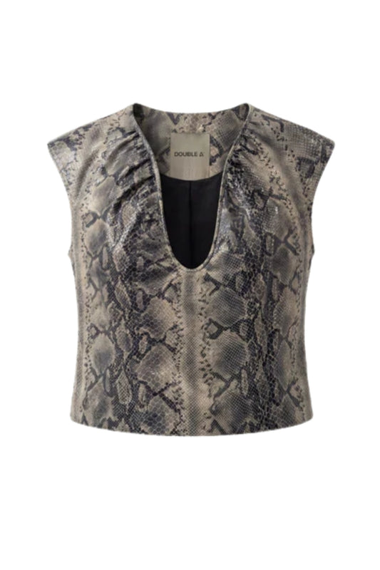 Fiona Leather Top Snake Print