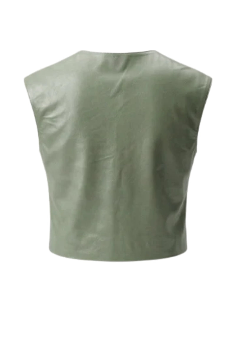 Fiona Leather Top Electric Lime Green