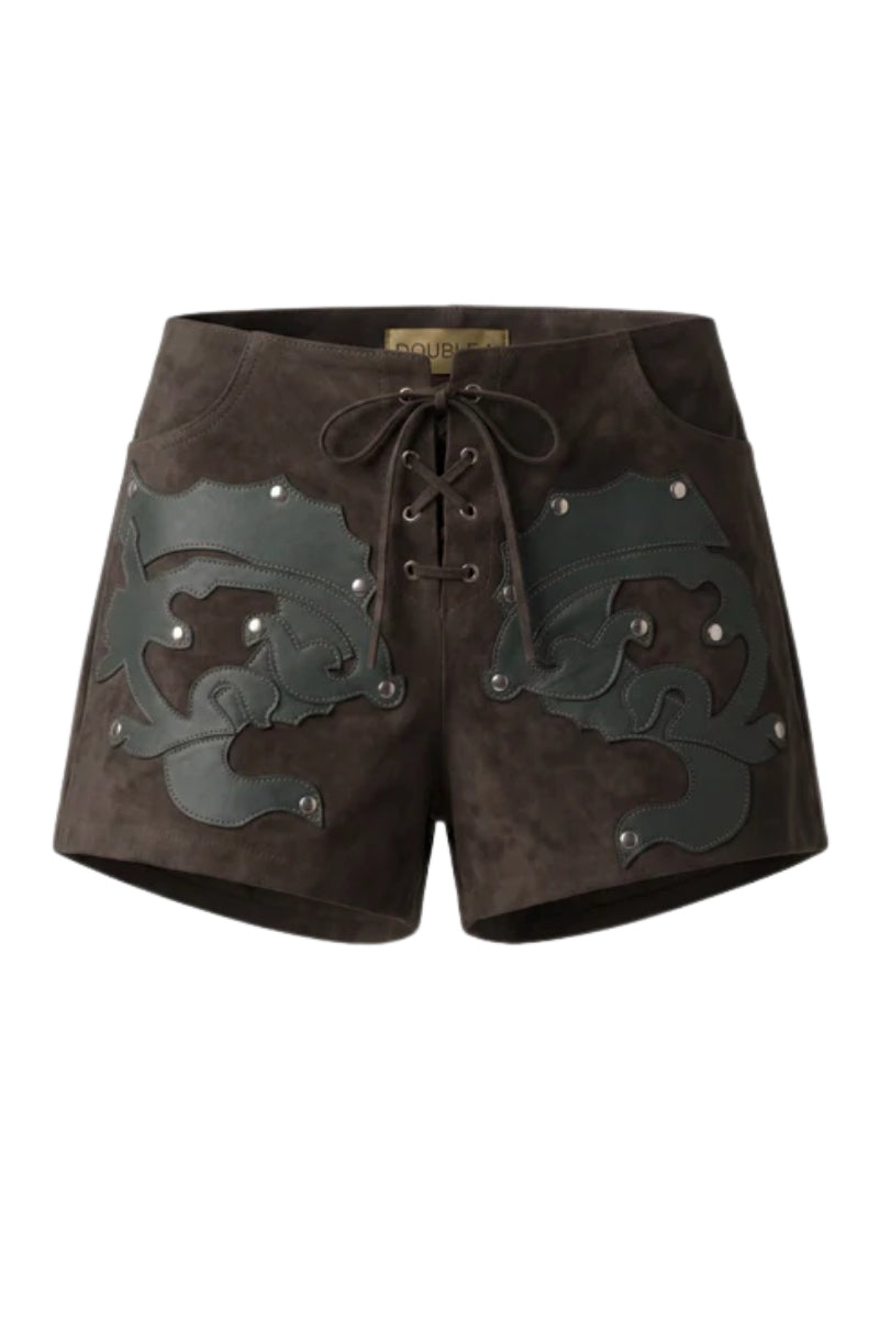 Jason Suede Laser-cut Shorts Olive