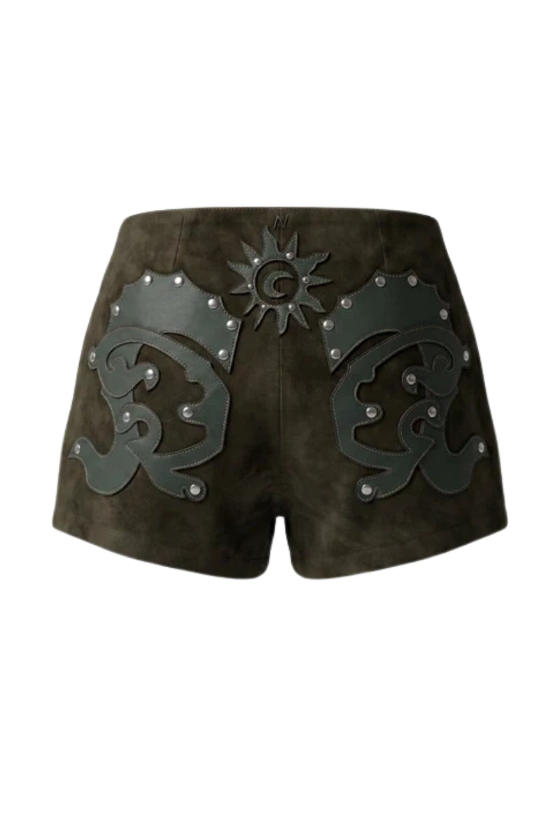 Jason Suede Laser-cut Shorts Olive