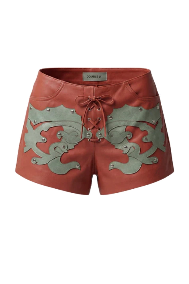 Jason Leather Laser-Cut Shorts Orange