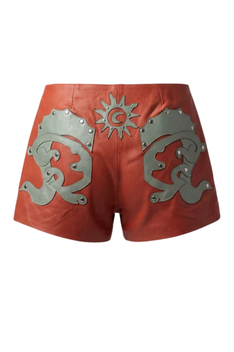 Jason Leather Laser-Cut Shorts Orange