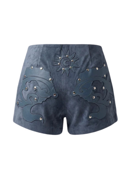 Jason Suede Laser-Cut Shorts Blue