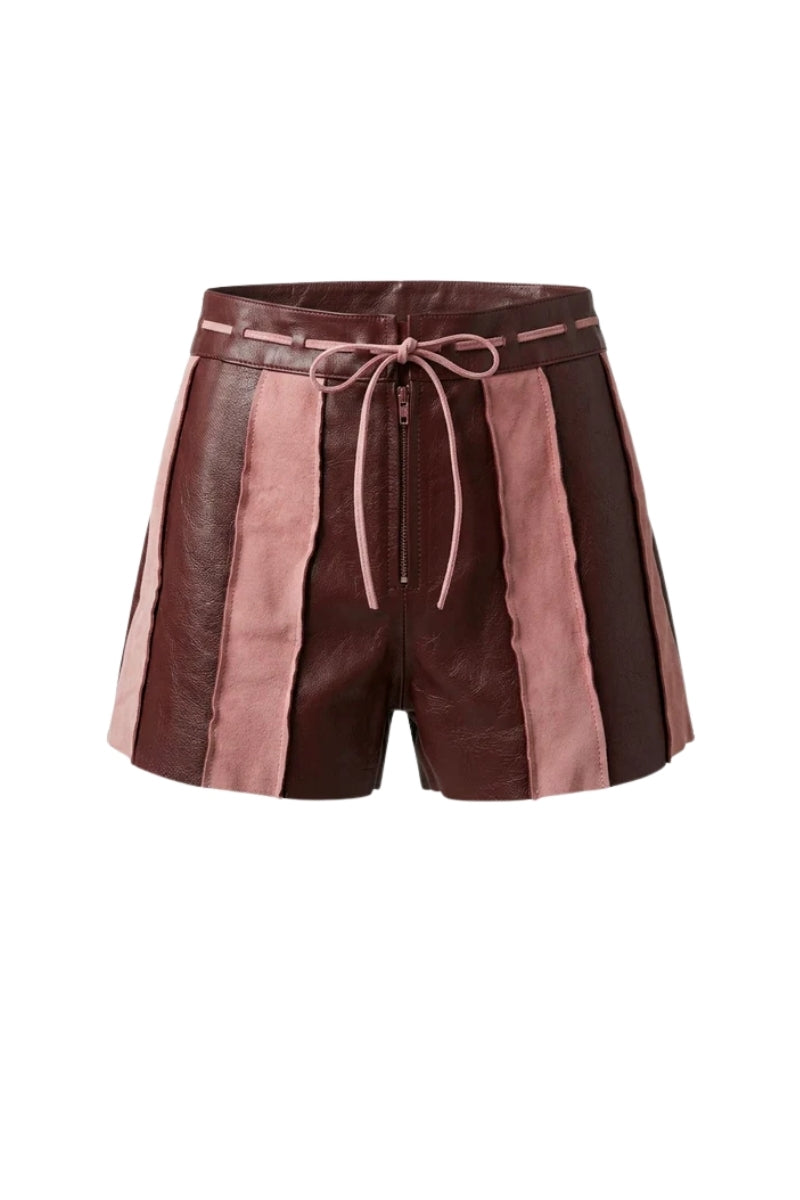 Sterling Leather Striped Shorts Burgundy
