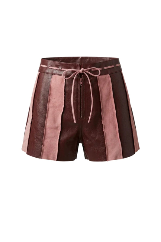Sterling Leather Striped Shorts Burgundy