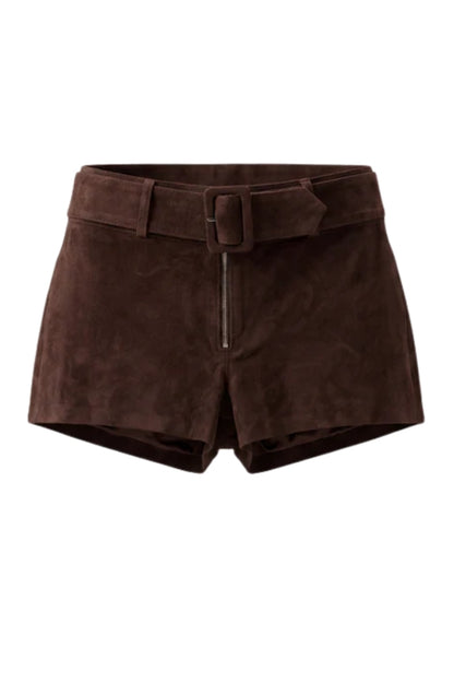 Sterling Suede Belted Shorts Brown