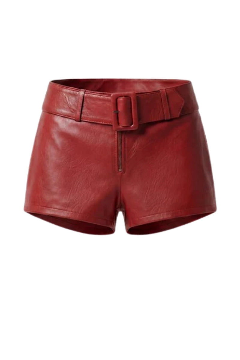 Sterling Leather Belted Shorts Red