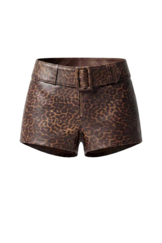 Sterling Leather Belted Shorts Leopard