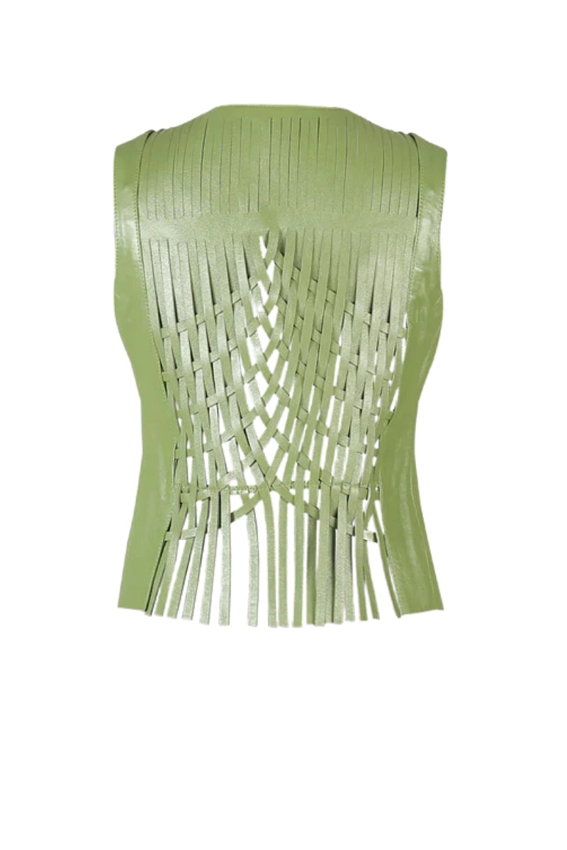 Attalea Leather Vest Electric Lime Green