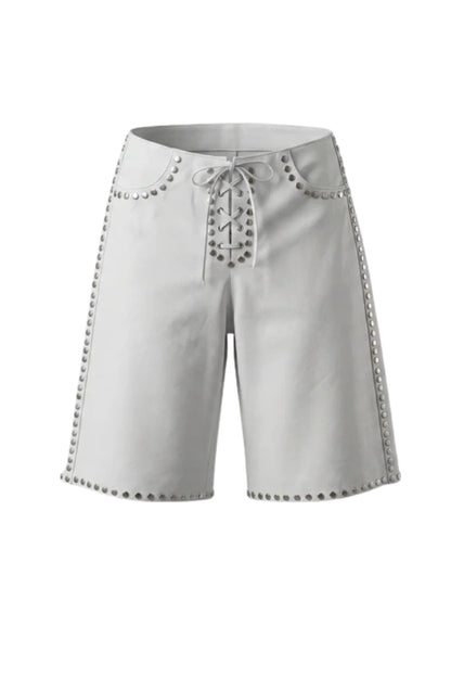 Callie Leather Studded Shorts White