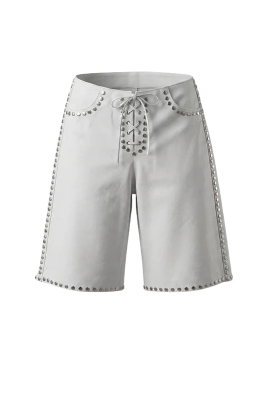 Callie Leather Studded Shorts White