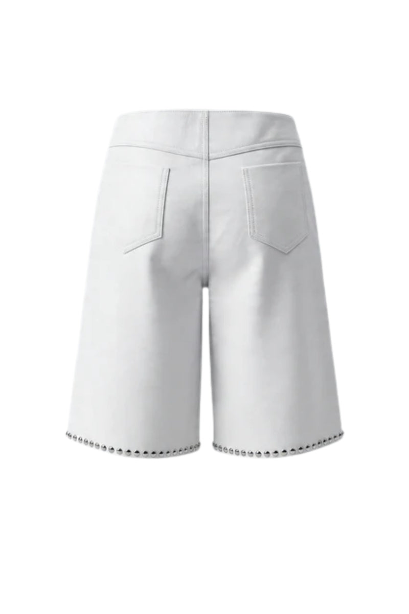 Callie Leather Studded Shorts White
